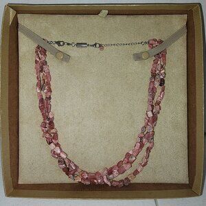 3-Strand Pink Nugget Rhodochrosite Sterling Over Silver Silver Necklace